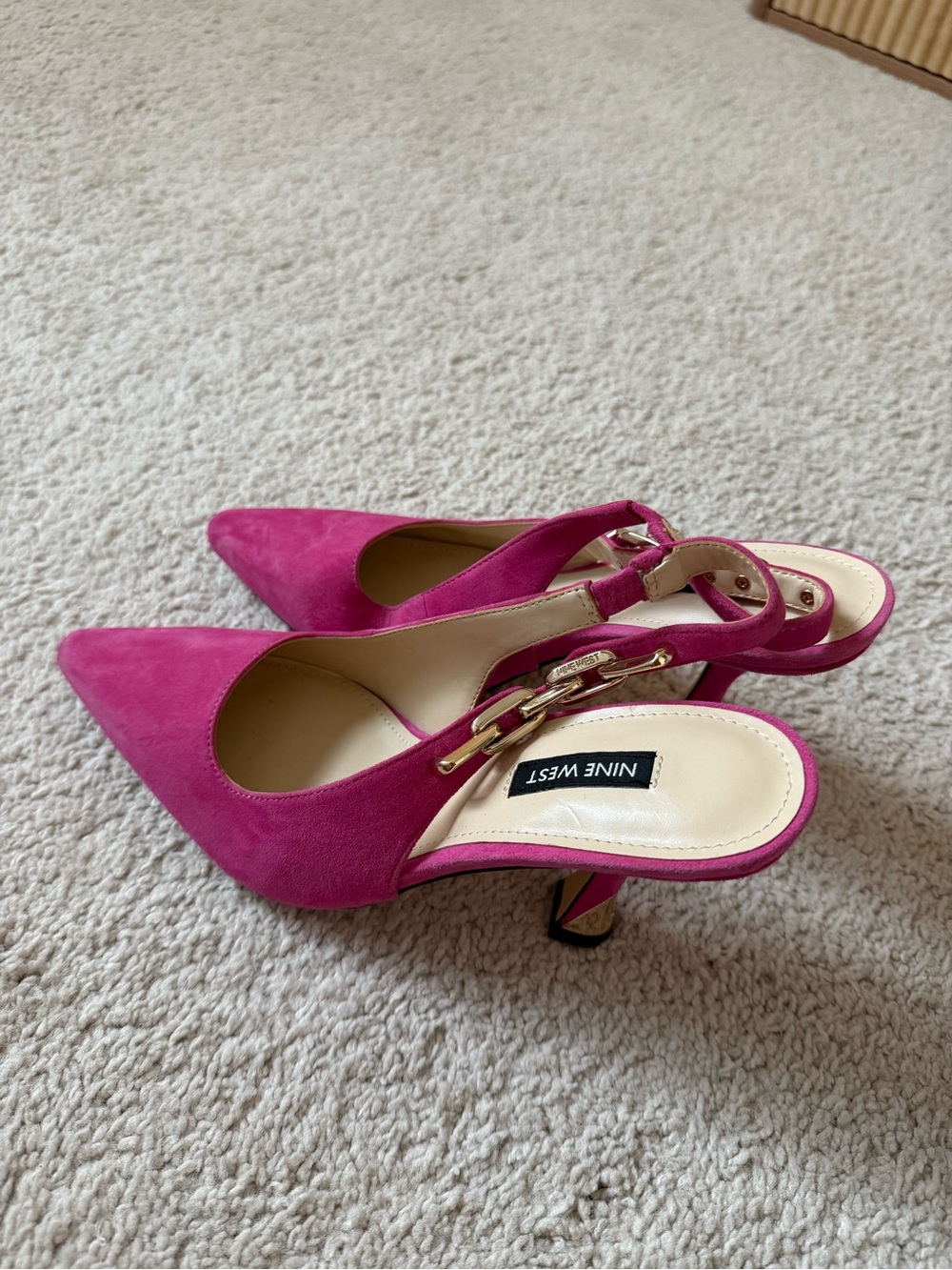 Nine West Fuchsia Suede Slingback Heels with Chain Accent